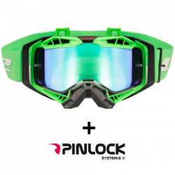 LS2 AURA PRO GOGGLE BLACK H-V GREEN WITH IRIDIUM VISOR