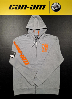 Pánska mikina BRP s kapucňou sivá / oranžové logo can-am