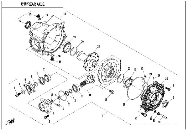 F33‑B REAR AXLE (NO DIFFERENTIAL)