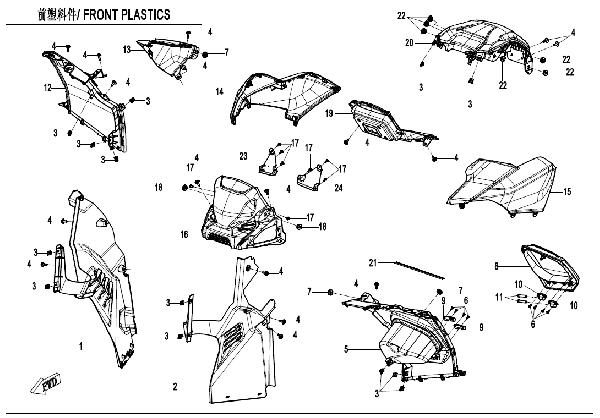 F04‑2-A‑V3 FRONT PLASTICS (7' DASHBOARD)