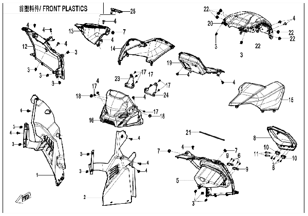 F04‑2-D‑V2 FRONT PLASTICS (8'DASHBOARD, WITH GEARSHIFT LOCK)