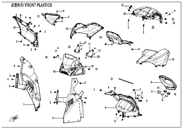 F04‑2-B‑V3 FRONT PLASTICS (8' DASHBOARD)