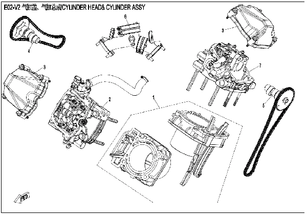 E02-V2 CYLINDER HEAD AND CYLINDER ASSY