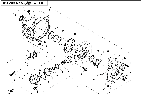 F33-C REAR AXLE (NO DIFFERENTIAL)