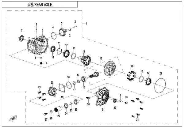 F33-A REAR AXLE (NO DIFFERENTIAL)