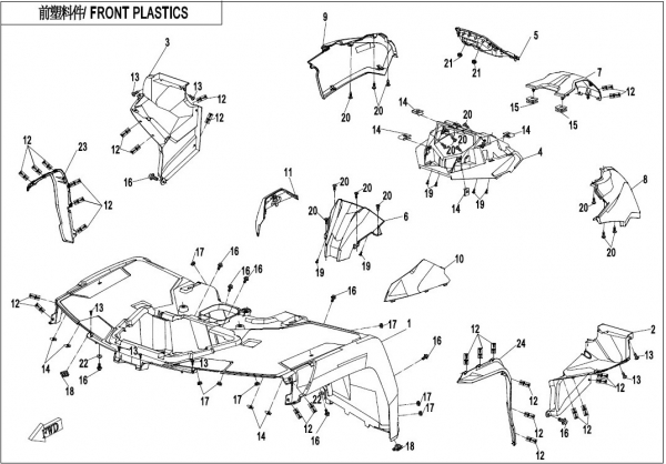 NÁHRADNÉ DIELY CF MOTO X1000 - Predné plasty 