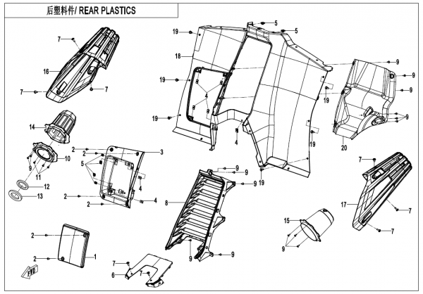 Gladiator Z1000 Sport T1b (2020) - REAR PLASTIC - F04-6 